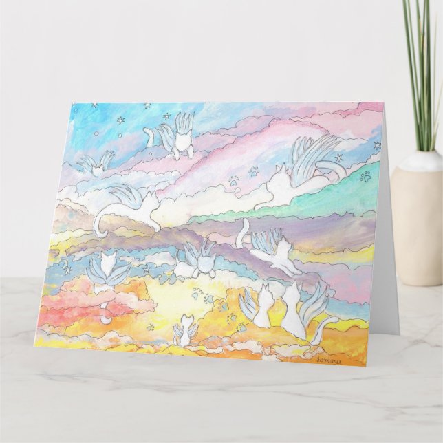 Cartão Gatos anjos no céu, perda de animal de estimação (Frente)