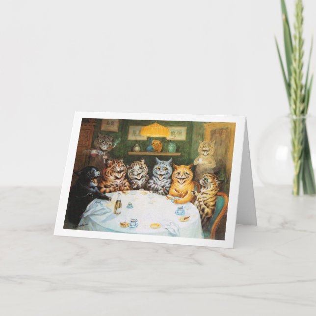 Cartão Gatos Aproveitando Charutos e Brandy, Louis Wain (Frente)