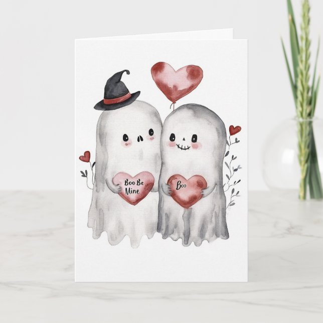 Cartão Gatos Assustadores de Valentim com Corações (Frente)