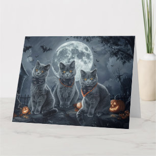 Cartão Gatos Azuis Russos Halloween Assustador