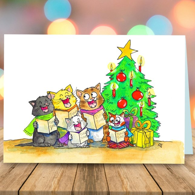 Cartão Gatos Cantando Natal Greeting  (Criador carregado)