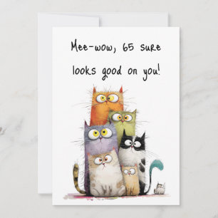 Cartão Gatos Caprichosos com Olhos Grandes Aniversário de