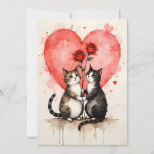 Cartão Gatos Caprichosos Corações de São Valentim e Rosas