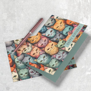Cartão Gatos Coloridos Porco Whimsical Em Qualquer Ocasiã