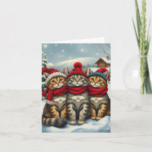 Cartão Gatos com Roupas de Inverno Elegantes e Chapéus In