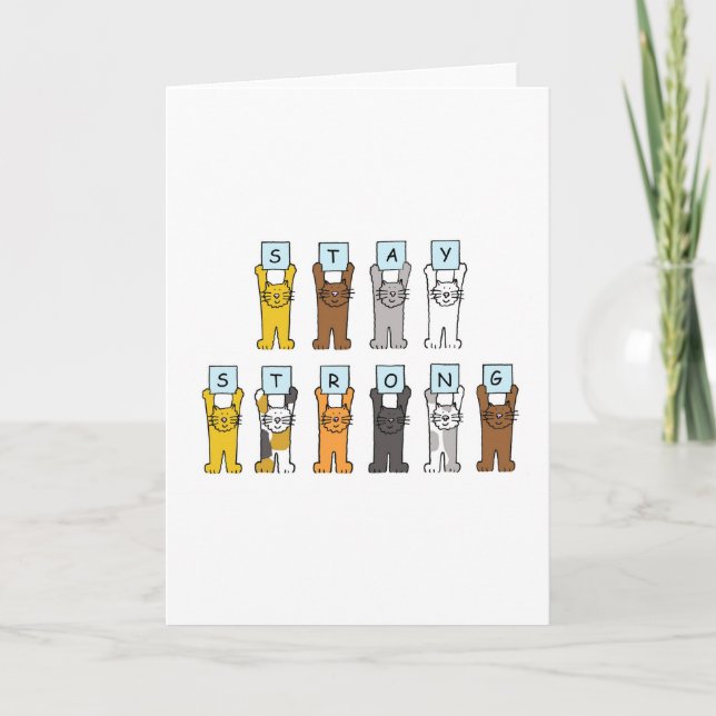 Cartão Gatos De Cartoon Mantêm Forte Incentivo (Frente)