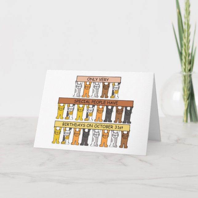 Cartão Gatos de Cartoons de Aniversário do Dia das Bruxas (Frente)