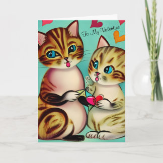 Cartão Gatos de Dia dos Namorados Vintage Gato do Dia dos