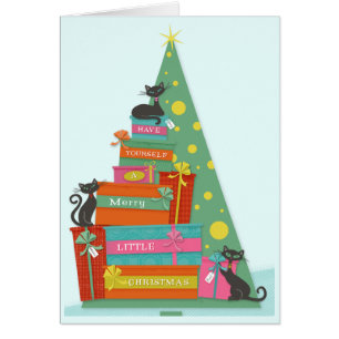 Cartão Gatos de Férias Modernas do Século médio