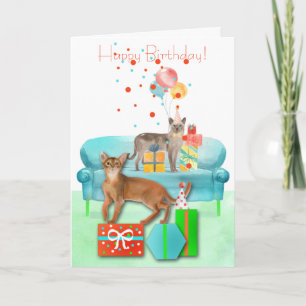 Cartão Gatos de festa de aniversário com Chapéus e Presen