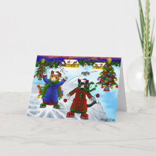 Cartão Gatos de Patinação no Gelo de Natal V2