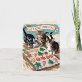 Cartão Gatos-de-safra lindos a cozinhar natal
