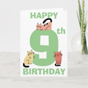 Cartão Gatos do Doodle de Aniversário de Nove (9) Anos Me
