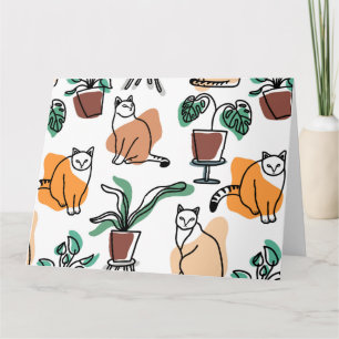 Cartão Gatos e flores para desenho de linhagens