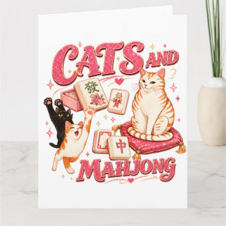 Cartão Gatos e Mahjong