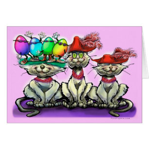 Cartão Gatos em Chapéus de Páscoa