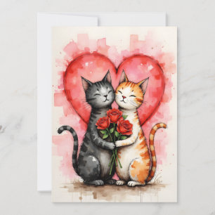 Cartão Gatos encantadores corações de São Valentim e rosa
