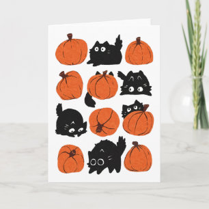 Cartão Gatos Engraçados Retro Groovy Pumpkin Halloween Th