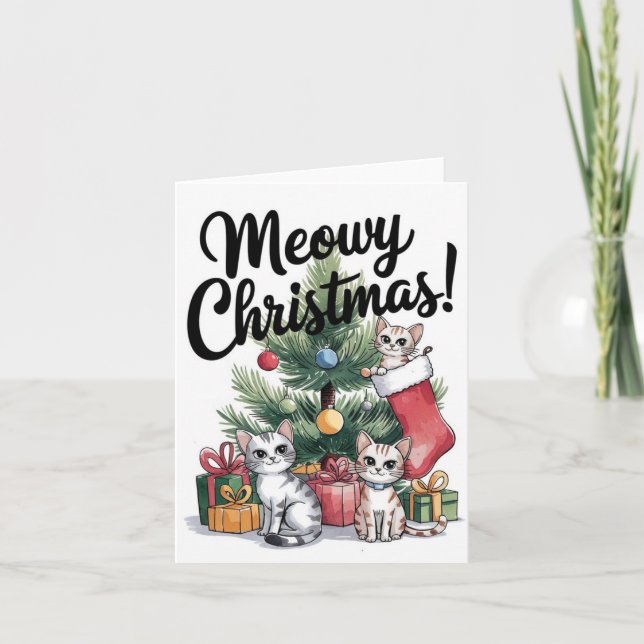 Cartão Gatos Felizes De Natal (Frente)