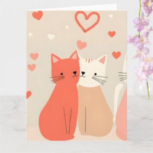 Cartão Gatos Fofos Amam Padrão de Corações de São Valenti