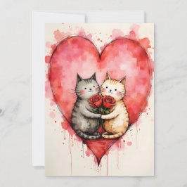 Cartão Gatos Fofos Caprichosos Corações de São Valentim e