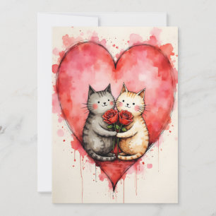 Cartão Gatos Fofos Caprichosos Corações de São Valentim e