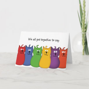 Cartão Gatos Grupo Aniversário Melhoras Parabéns Boa Sort