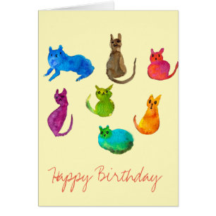 Cartão Gatos loucos coloridos em aquarela