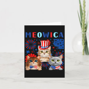 Cartão Gatos Patrióticos Meowica 4 de Julho Gato Amante D