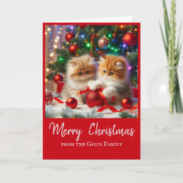 Cartão Gatos Persas de Natal Fofo Saudação de Férias