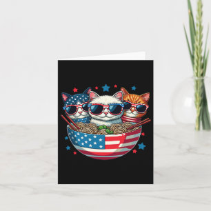 Cartão Gatos Ramen Anime Bandeira Americana EUA Engraçado