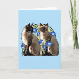 Cartão Gatos Siameses com Glórias da Manhã