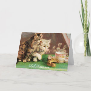 Cartão Gatos vintage da hora do chá personalizados