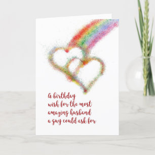 Cartão Gay Birthday Wish for Husband, Rainbow, Hearts