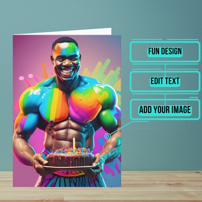 Cartão Gay de aniversário do Black Male Bodybuilder (Wish a very Happy Birth - gay to your favorite person with this LGBTQ+ inspired birthday card. )
