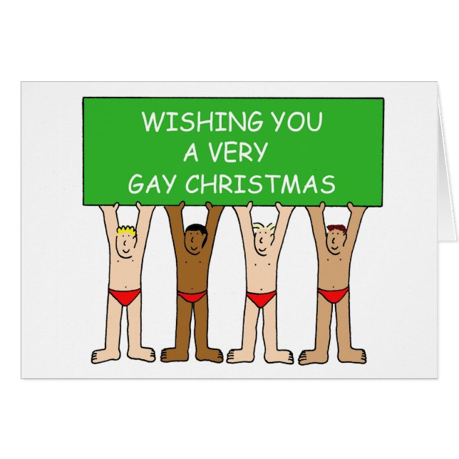 Cartão Gay de Natal Homens de Cartoon Humor nas Cuecas (Frente Horizontal)