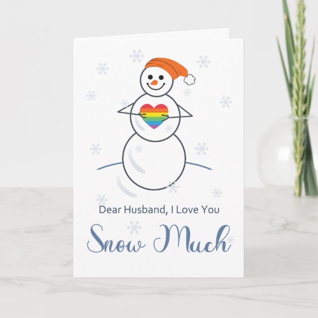 Cartão Gay Marido Namorados Bonito Snowman com Coração (Frente)