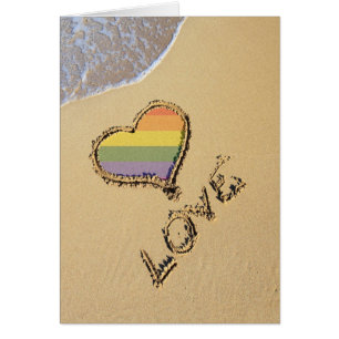 Cartão Gay Rainbow Adora Coração Na Areia