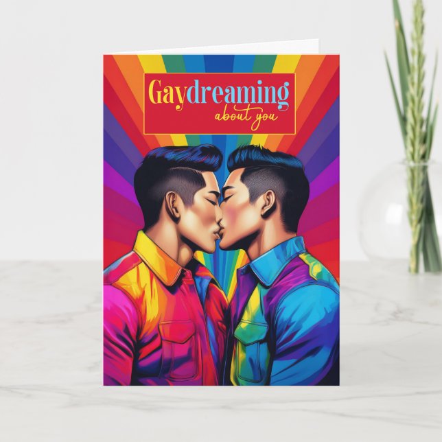 Cartão Gaydreing Gay asiático americano Rainbow Love (Frente)