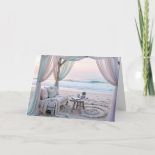 Cartão Gazebo de Praia de Aniversário com Sofá