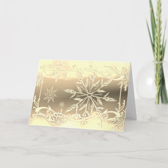 Cartão geada de flocos de neve Dourada (Frente)