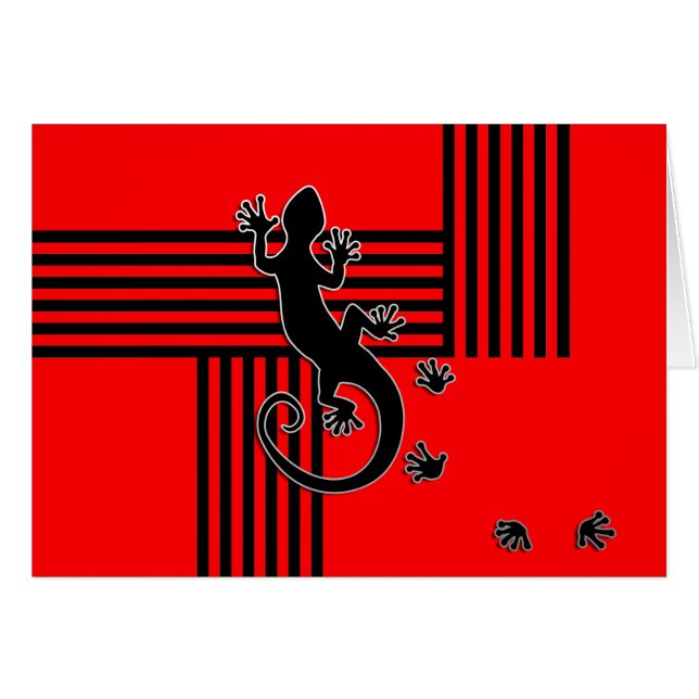 Cartão Gecko em execução - abstrato de listras preto e ve (Frente Horizontal)