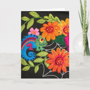 Cartão Gecko Lagarto Feltro Costurado Aniversário