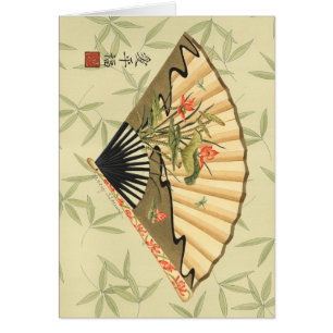 Cartão Geisha Fan com Folhas e Impressão Floral