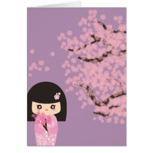 Cartão Geisha Girl Cherry Blossom cartoon customizable
