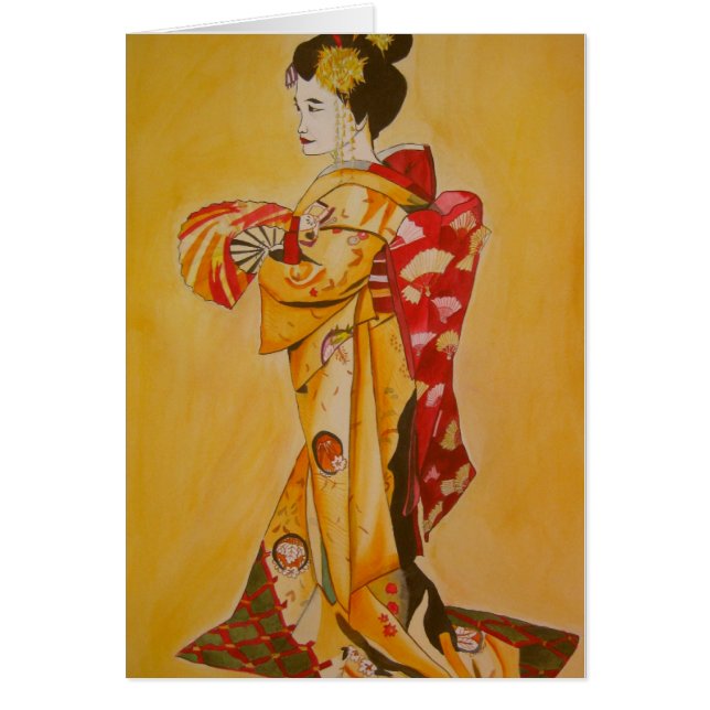 Cartão Geisha gold kimono original de aquarela (Frente)