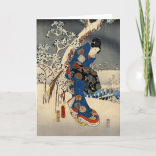 Cartão Geisya Japonês em Neve, Toyokuni, Ukiyo-e