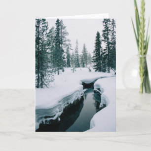 Cartão Gelo e neve Fluxo numa paisagem de inverno com n