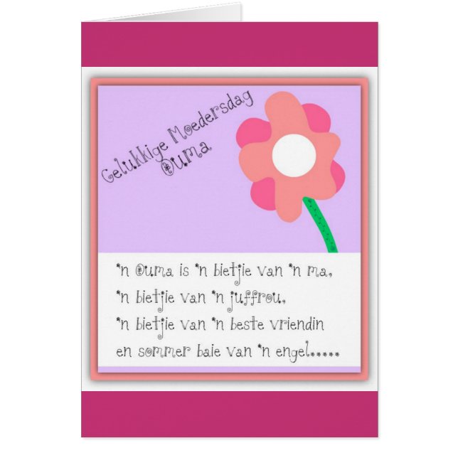 Cartão Gelukkige Moedersdag Ouma (Frente)