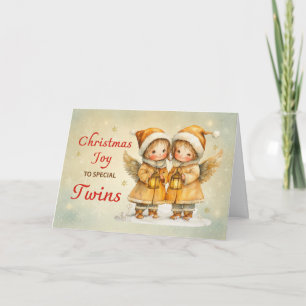 Cartão Gêmeas Meninas Anjo de Natal Alegria e Maravilha